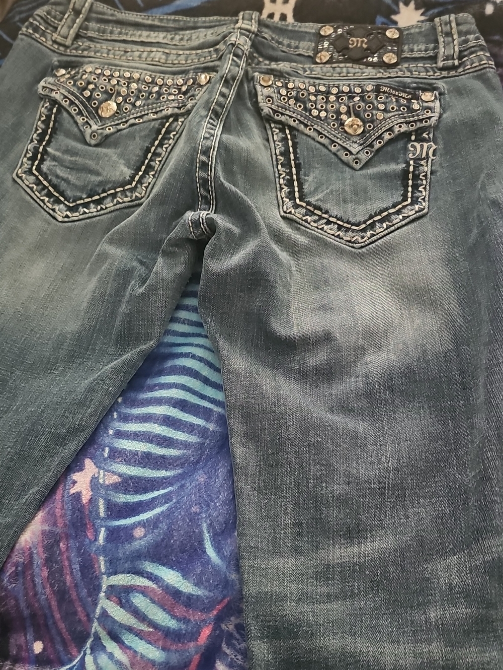 Miss Me Women's Faded Blue Bootcut Jeans with Studded Back Pockets